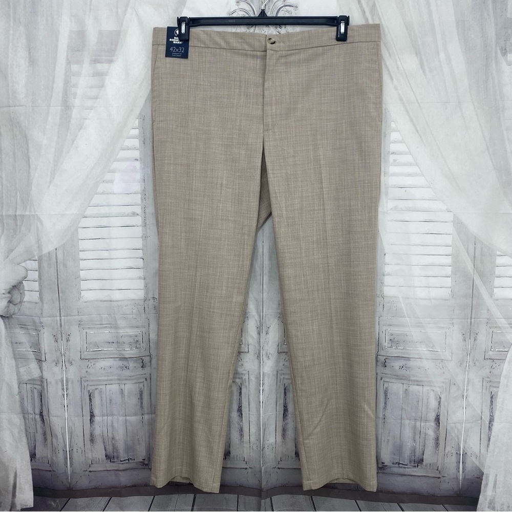 Hart Schaffner Marx Pants Size 42x32 Beige Tan Dress Straight Flat Drawstring